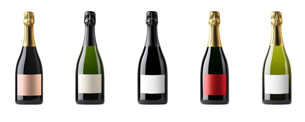 Sticker - set of champagne bottles with empty blank label isolated