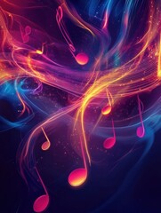 Aufkleber - Flowing musical staff lines in glowing neon tones create an abstract visual symphony at night. Generative AI