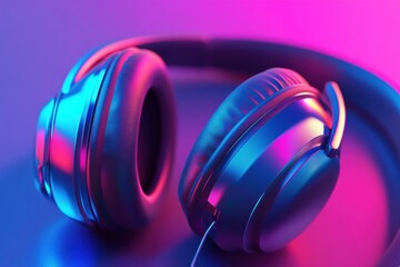 Poster - Close up view of vibrant headphones showcasing modern design and sleek aesthetics in a colorful setup. Generative AI