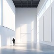 © Monty - Contemporary Art Gallery With Minimalistic Design and Natural Light, Featuring Blank Canvases and a Lone Visitor Appreciating the Space