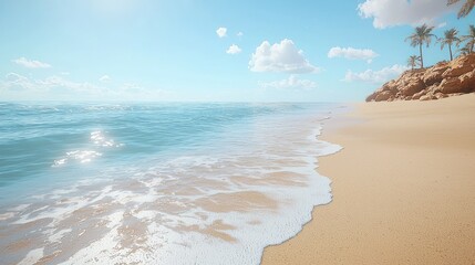 Wall Mural - Sunny beach with turquoise water and palm trees.