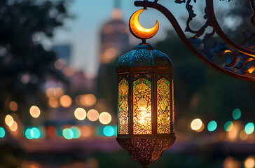 Wall Mural - Lantern that have moon symbol on top for the Muslim feast of the holy month of Ramadan Kareem and Islamic new year concept.