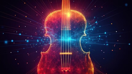 Aufkleber - Colorful 3D violin glowing with vibrant light in an abstract digital art environment. Generative AI