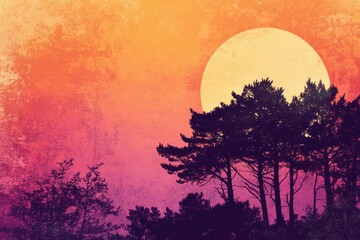 Aufkleber - Sunset silhouette over retro landscape with vibrant colors and strong contrasts. Generative AI