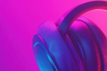Poster - Close up view of modern headphones with colorful lighting in a contemporary setting. Generative AI