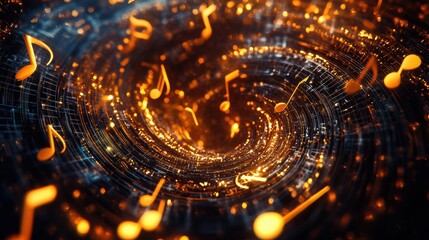 Leinwandbilder - Vibrant 3D music notes swirling in a cosmic pattern with glowing effects and a sense of rhythm and movement. Generative AI