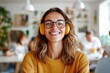© Lens Legacy - Joyful woman with headphones enjoying music in a vibrant cafe filled with cheerful energy and warm atmosphere