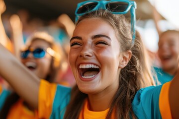 Wall Mural - Joyful celebration of youth and friendship at a vibrant outdoor event under the summer sun