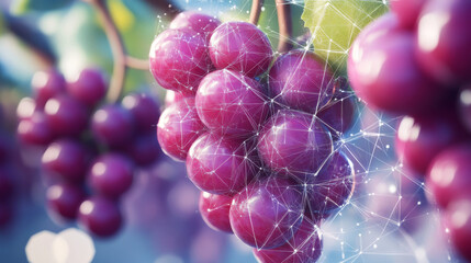 Wall Mural - a hologram of grapes. grapes are made of polygons, triangles of points and lines. grape icon is a lo