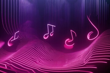 Fototapete - Colorful flowing musical staff lines create a dynamic visual melody in glowing neon tones. Generative AI