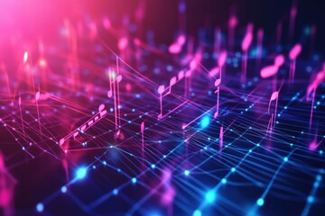 Aufkleber - Dynamic 3D visualization of abstract digital elements in vibrant colors representing technology and data analysis. Generative AI