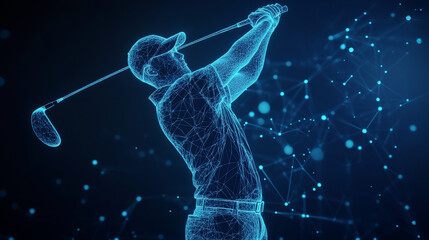 Wall Mural - a hologram of golf. golfer of polygons, triangles of points and lines. golf is a low poly connection