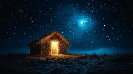 christmas house in the snow, house in the night, christmas tree in the night