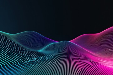 Aufkleber - Glowing neon lines create an abstract landscape with waves of vibrant color against a dark background. Generative AI