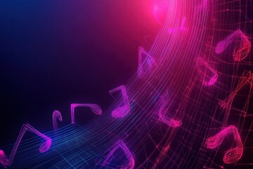 Fototapete - Vibrant 3D music notes flowing through a colorful abstract background in a digital art representation. Generative AI