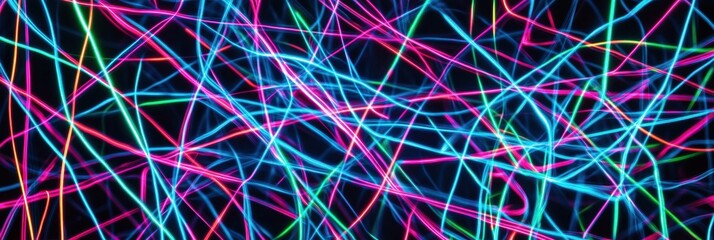 Poster - Glowing neon lines intertwining in a vibrant abstract pattern creating a dynamic visual display. Generative AI