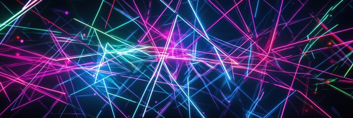 Leinwandbilder - Vibrant abstract glowing neon lines creating a dynamic visual experience in a dark space at night. Generative AI