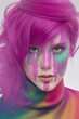 © Thierry Provost - Woman face closeup, multi shades of pink, creative colored makeup showcasing trendy and artistic look.