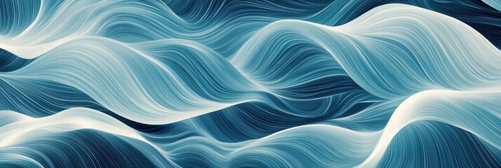 Fototapete - Seamless wave like pattern in blue and white tones creating a tranquil ocean feeling. Generative AI