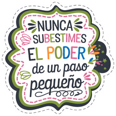 A colorful sticker with the words 