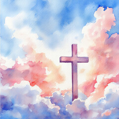 Wall Mural -  cross with soft clouds