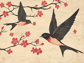 Wall Mural -  graceful swallow pattern