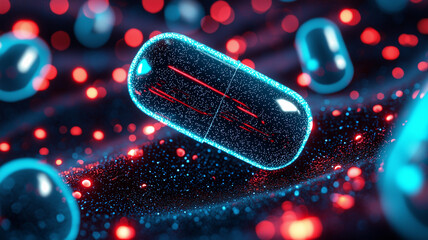 Wall Mural - abstract representation of floating capsules in a digital space