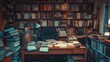 © gentho - A cluttered study filled with books, papers, and a desk, suggesting a creative workspace.