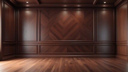 minimalist empty room with Moody Mahogany walls and wooden paneling