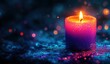© ANUAR - Vibrant Purple Candle with Flickering Flame Surrounded by Soft Bokeh Lights Creating a Mystical Atmosphere Perfect for Relaxation and Meditation