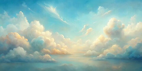Wall Mural - Serene Sunset Sky A Dreamlike Panorama of Fluffy Clouds and Gentle Light