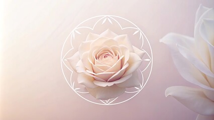 Wall Mural - Serene Cream Rose with Geometric Mandala Design and Soft Magnolia Bloom