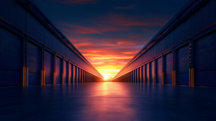 Wall Mural - Industrial storage facility at sunset with vibrant sky