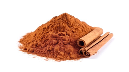 Wall Mural - side view on one single ground cinnamon powder pile heap isolated on white background