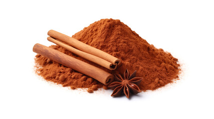 Wall Mural - side view on one single ground cinnamon powder pile heap isolated on white background