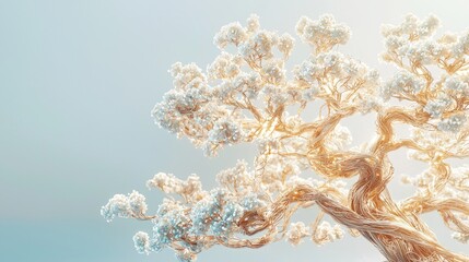 Copper Wire Mechanical Bonsai Tree with LED Blossoms - Mesmerizing 3D Rendered Artwork