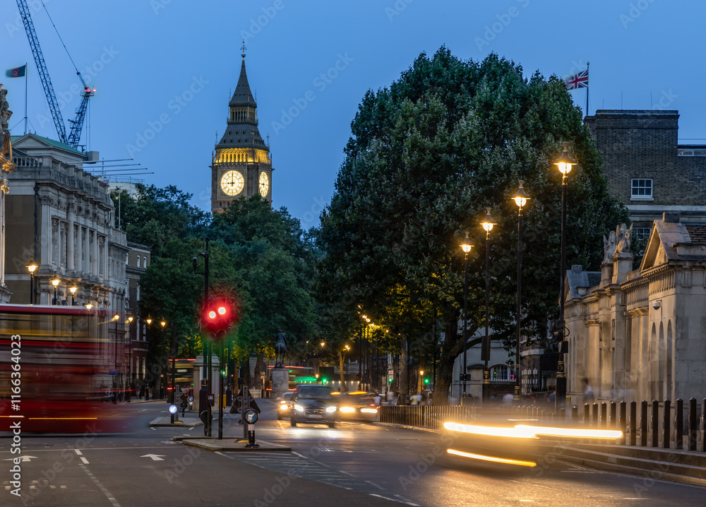 London Street with Traffic Light Trails at Night Stock Photo | Adobe Stock