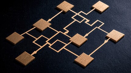 Leinwandbilder - A geometric diagram with interconnected squares, illustrating a flow or process on a dark background.