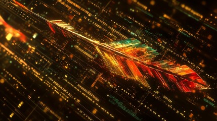 Wall Mural - a digital representation of an arrow amidst a backdrop of glowing data streams.
