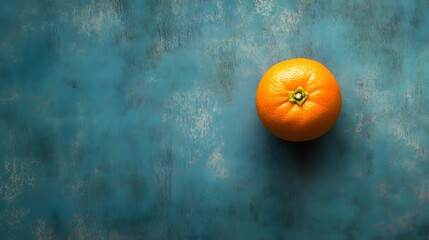 Wall Mural - Single Orange on a Teal Textured Background