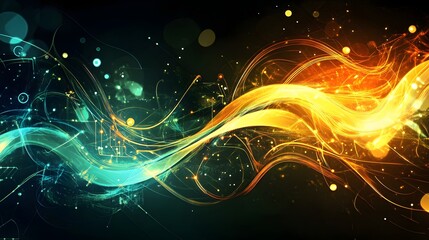Wall Mural - abstract swirling light patterns in vibrant teal and gold hues