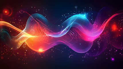 Wall Mural - abstract colorful waves with glowing particles design
