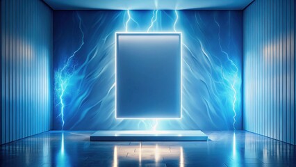 Wall Mural - futuristic blue room with illuminated panel and display platform
