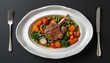 © ole - Gourmet Grilled Lamb Steak Surrounded by Fresh Vegetables on Elegant Plate