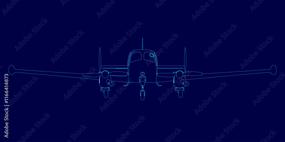 Blue airplane is shown in a blue background. The image is a stylized ...