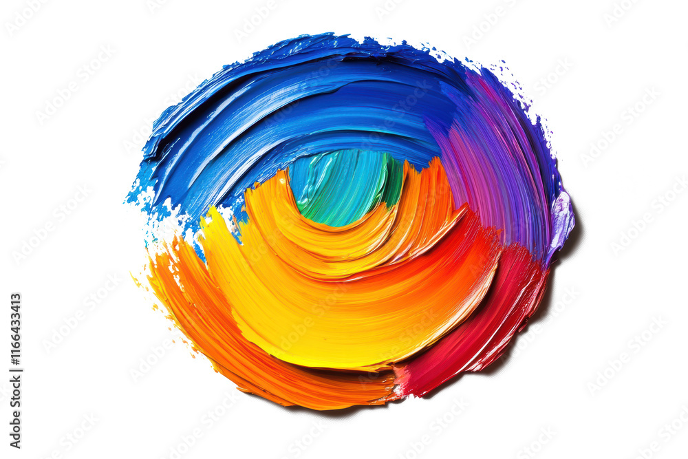 one rainbow color brush strokes isolated on a white background, one ...
