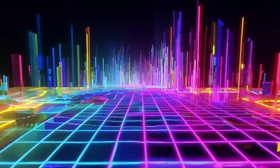 Wall Mural - Neon Gridscape: A Vibrant Digital City at Night