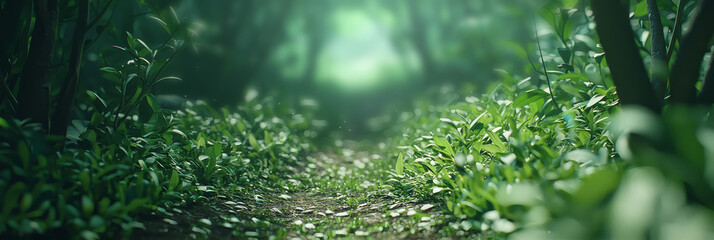 Wall Mural - beautiful green forest with lush plant life growing on the ground, generative ai