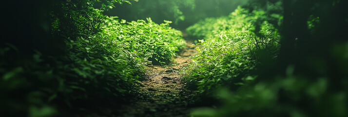 Wall Mural - beautiful green forest with lush plant life growing on the ground, generative ai