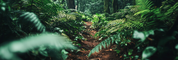 Wall Mural - beautiful green forest with lush plant life growing on the ground, generative ai